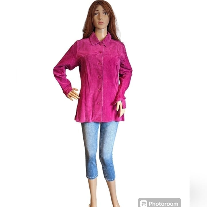 Vintage Bagatelle pink Long Sleeve Suede Leather Button Down Shirt jacke…