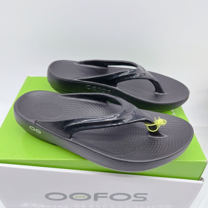 OOFOS OOlala Flip Flop Waterproof Thong Black Womens Size US 7 / EU 38