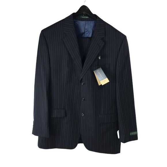 Lauren by Ralph Lauren Navy Pinstripe Suitsuzw 44 long 36W 100% wool