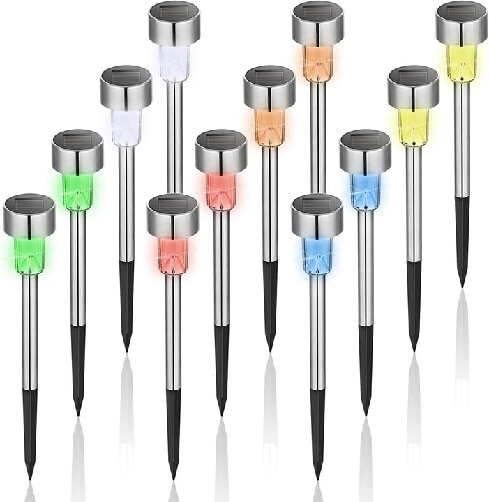 Solar Lights Outdoor Waterproof, 12 Pack, Stainless Steel LED Solar Garden Light