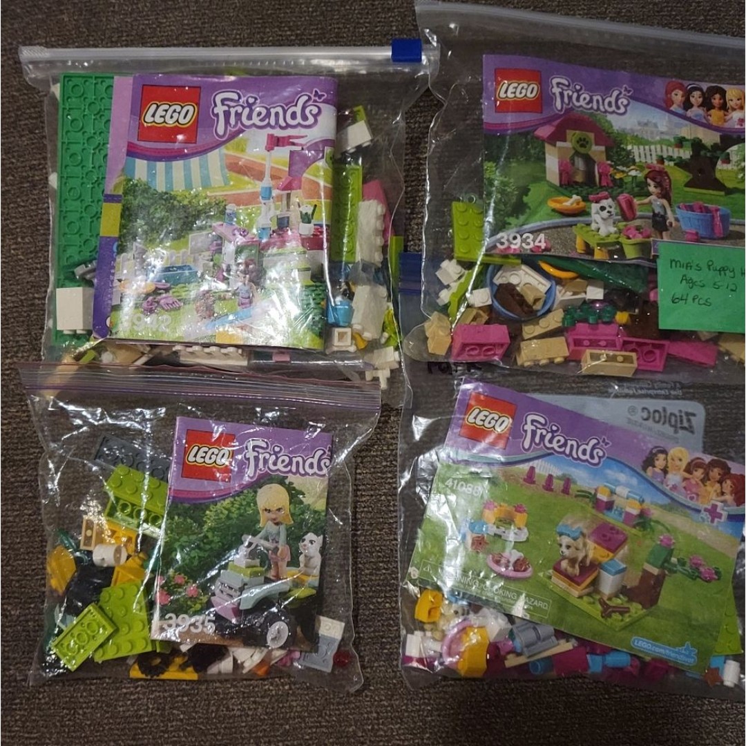 Lego Friends lot of 4 puppy sets, ages 5-12, 385 total pieces