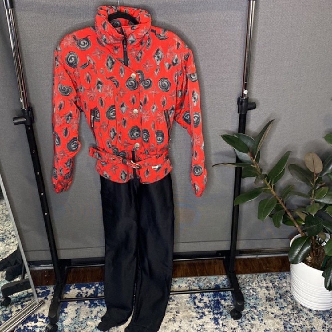 Nils Schoeller Vintage Red Black Ski Suit Skiwear Sz S