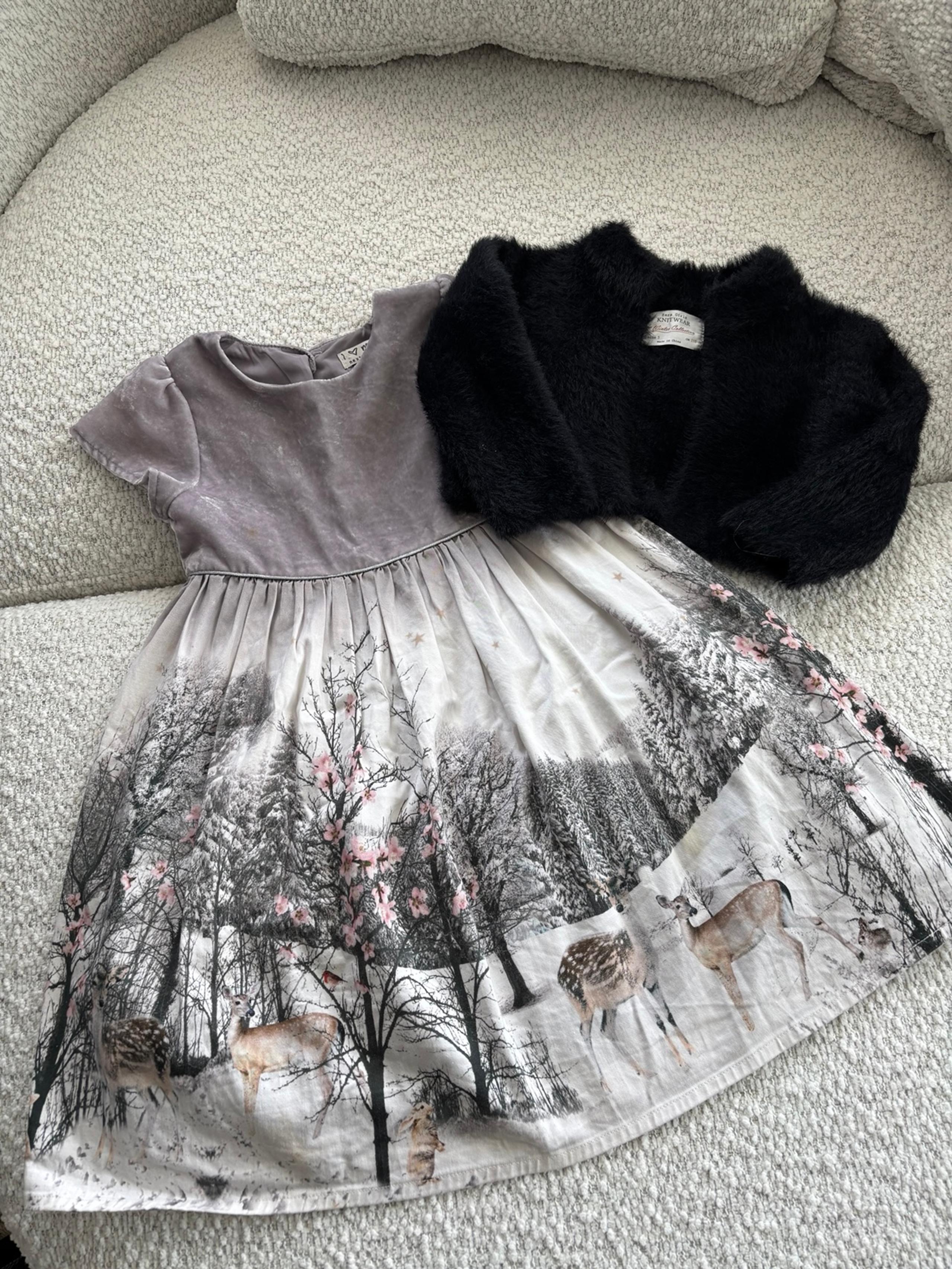 Velvet Dress & ZARA GIRLS faux fur cardigan size 4/5