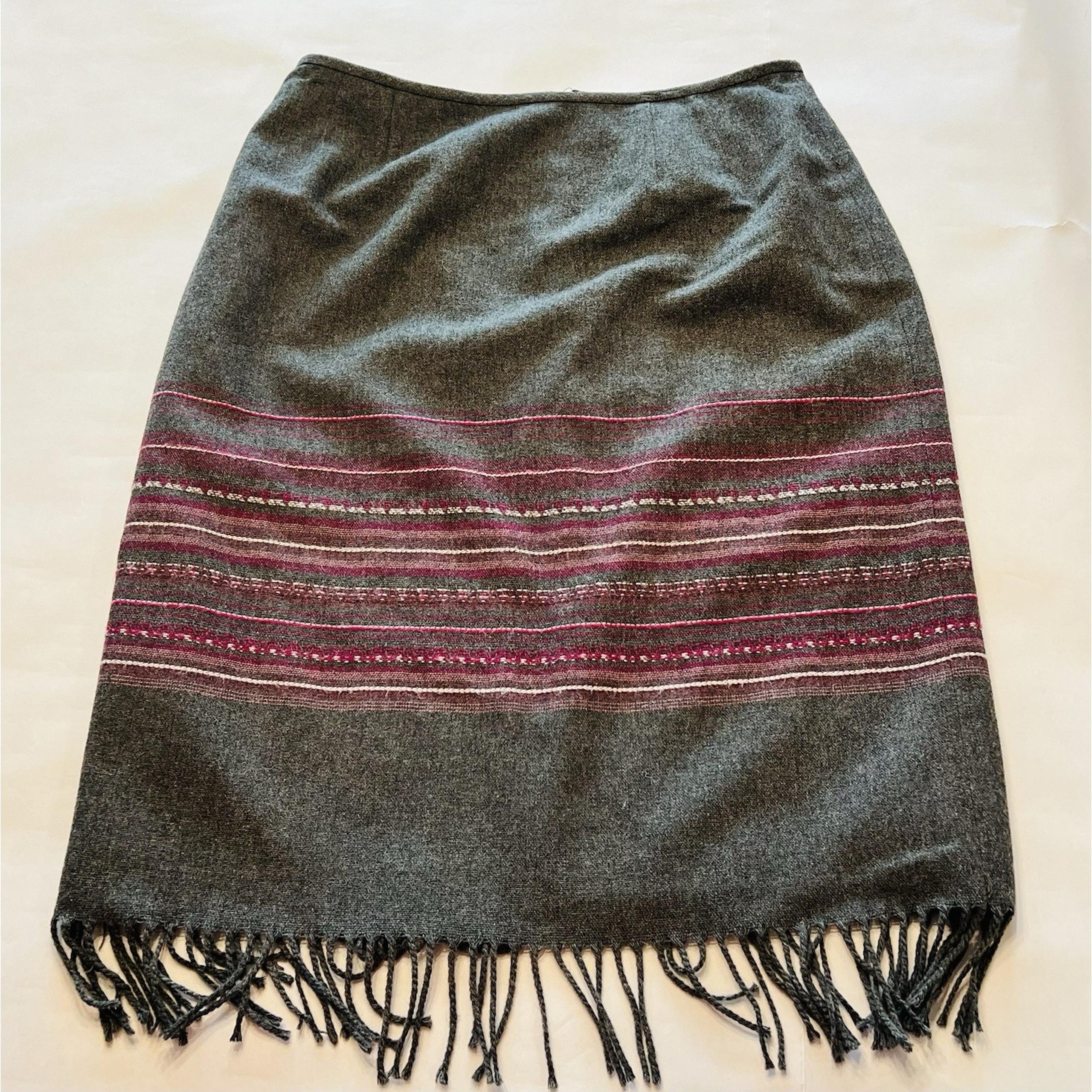 Kasper and Co Petite Wool Blend Size 12P Maxi Gray Purple Skirt Fringe (A0125)