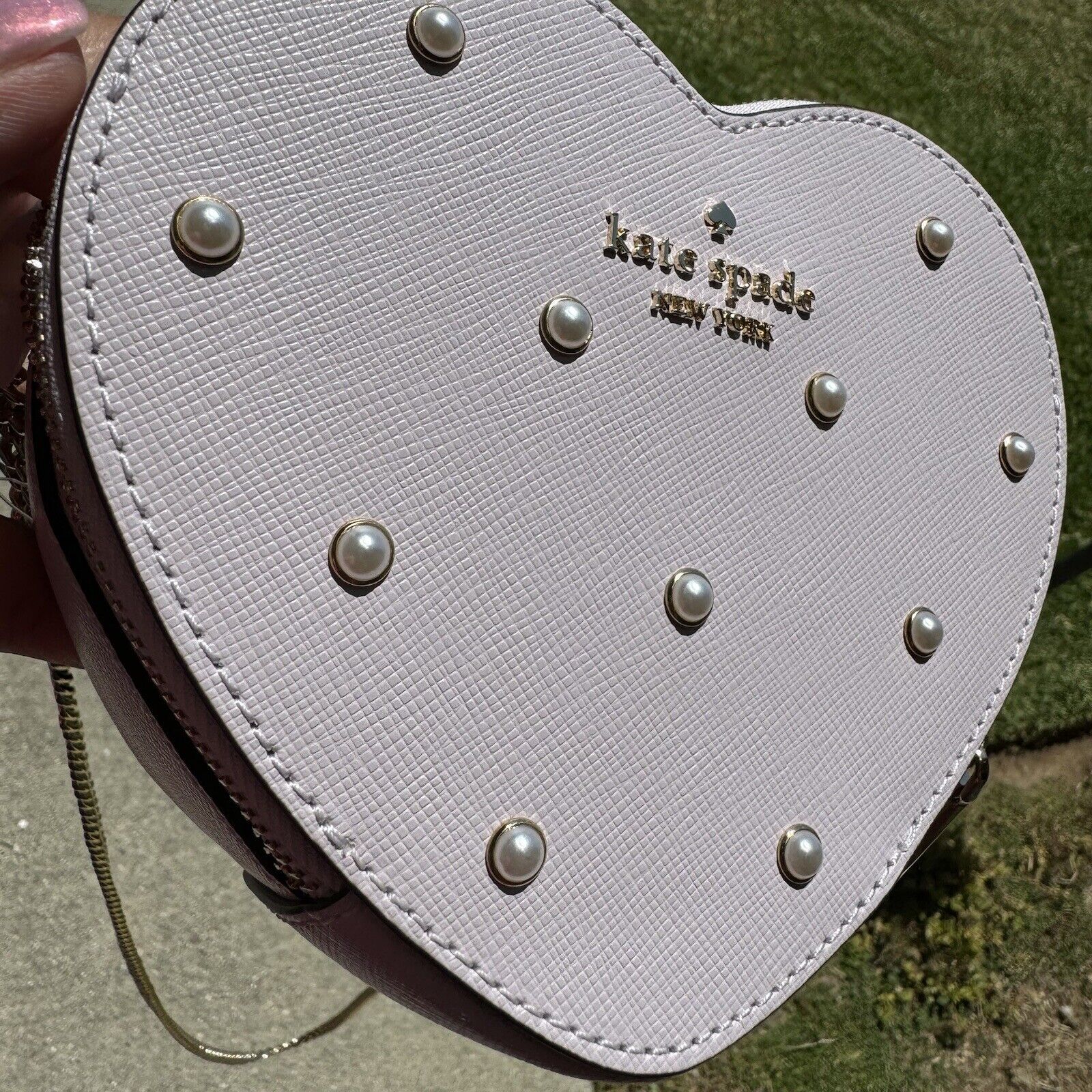 Kate Spade Love Shack Mini Heart Crossbody Lilac Moonlight Pink With Pearls
