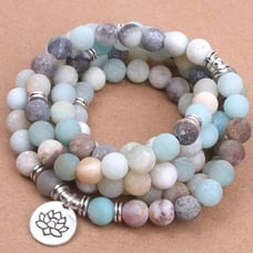 108 Mala Beads Natural Amazonite Gemstone Healing Bracelet -Balancing Necklace
