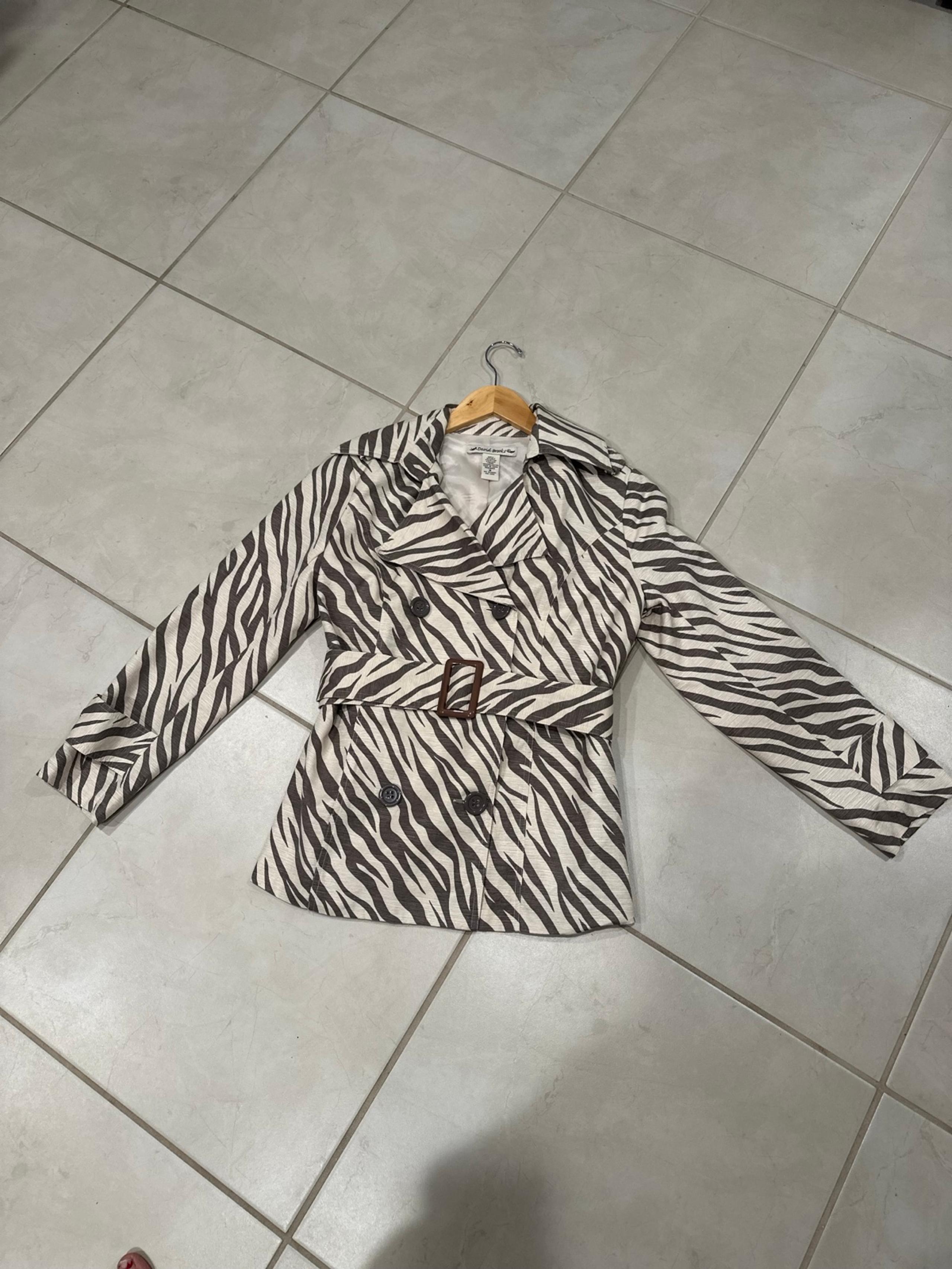 David Brooks tan beige zebra animal print silk jacket blazer M