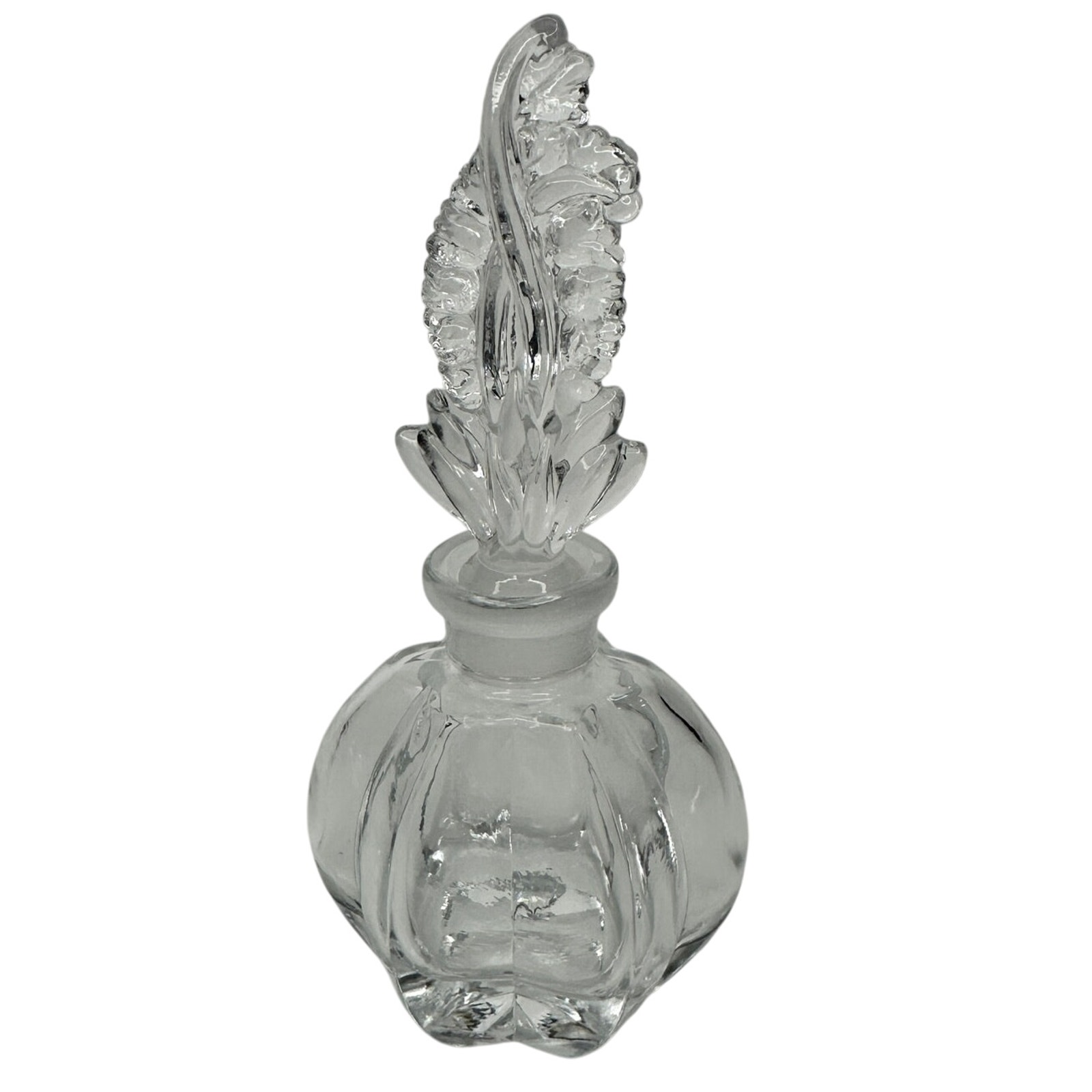 Vintage Clear Glass Perfume Bottle with Large Intricate Stopper Antique Vanity