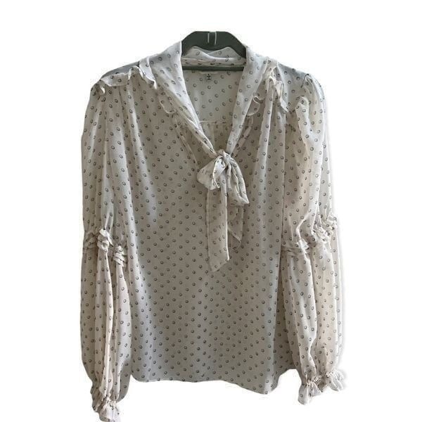 Max Studio Ruffle Trim Blouse w Bow Tie