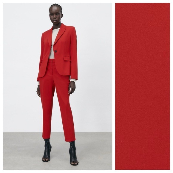NWT. Zara Red Basic Tailored Plaid Blazer. Size 8.