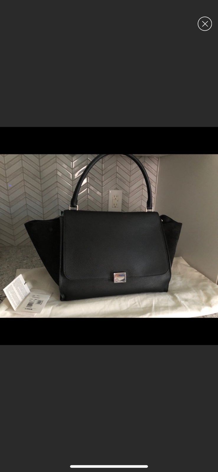 Celine Trapeze Large in Black Drmd Leather & Suede