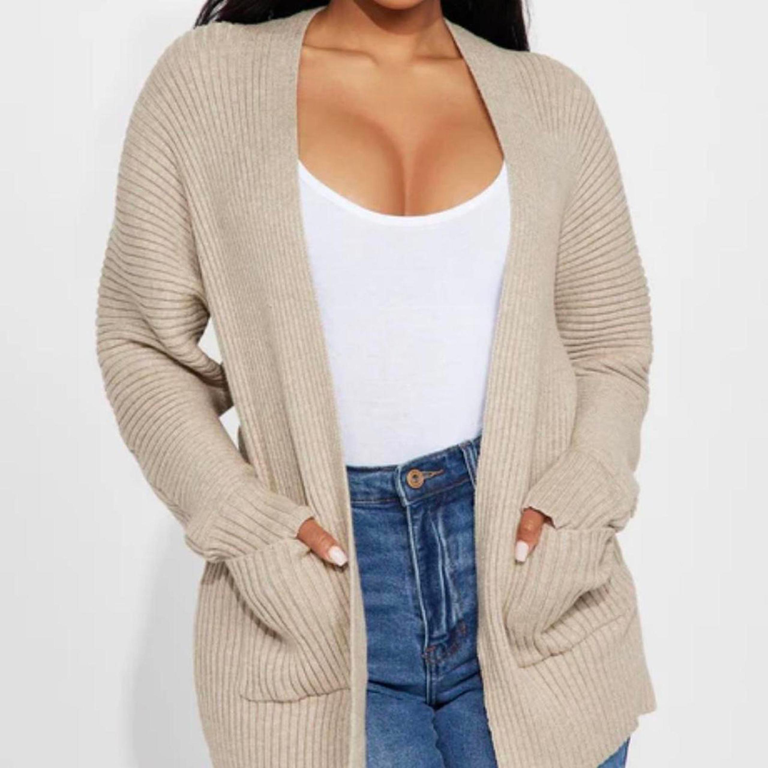 Fashion Nova Women's Cream and Tan Cardigan