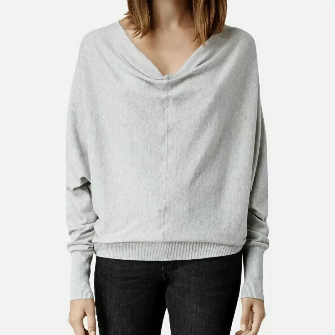 All Saints Elgar Gray Cowl Neck Lightweight Cotton Sweater Back Snap Size 6