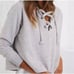 American Eagle Aerie Gray Hooded Lace Up Vneck Cropped Sweatshirt Medium