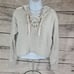 American Eagle Aerie Gray Hooded Lace Up Vneck Cropped Sweatshirt Medium