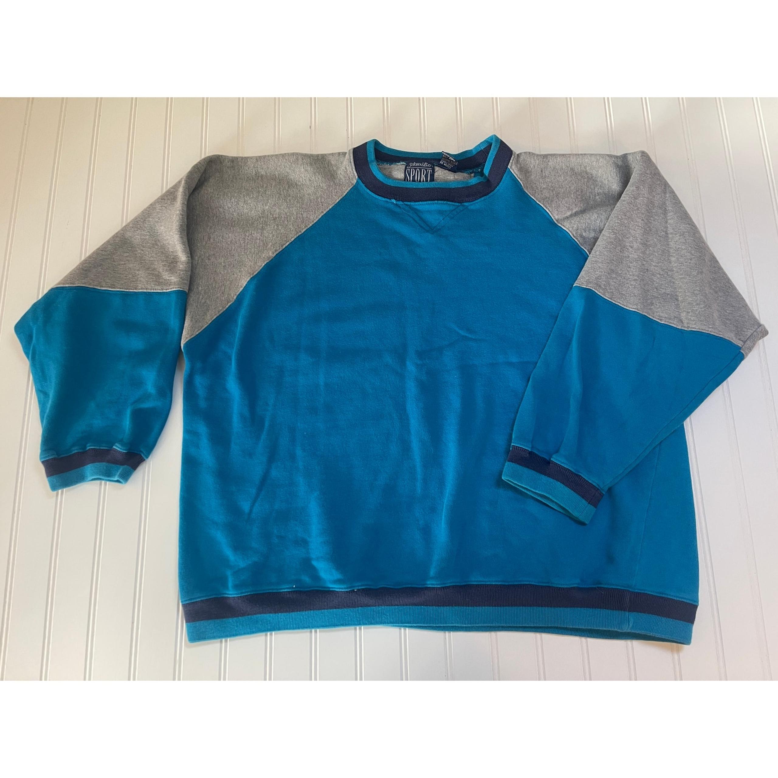 Vintage St John's Bay SPORT Color Block Blue Gray Sweatshirt - Size Men's Large