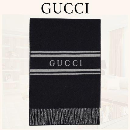 GUCCI Wool Scarf Black Grey