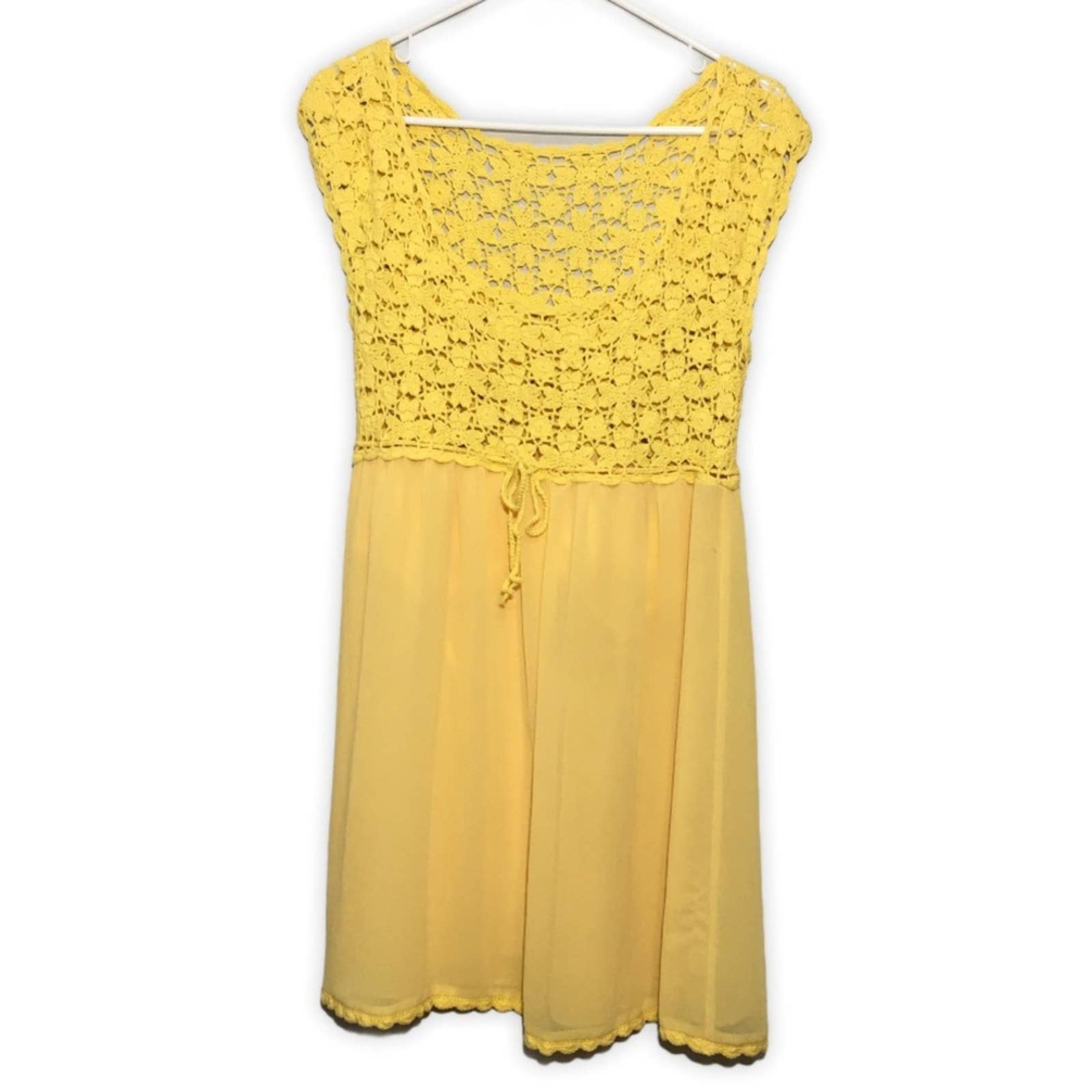 NWT ESLEY Yellow Crochet Top Dress L