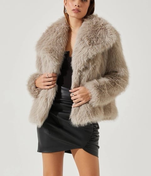ASTR THE LABEL LYNX FAUX FUR COAT SILVER/GREY