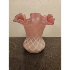 Fenton Pink Satin Diamond Optic Ruffled Vase