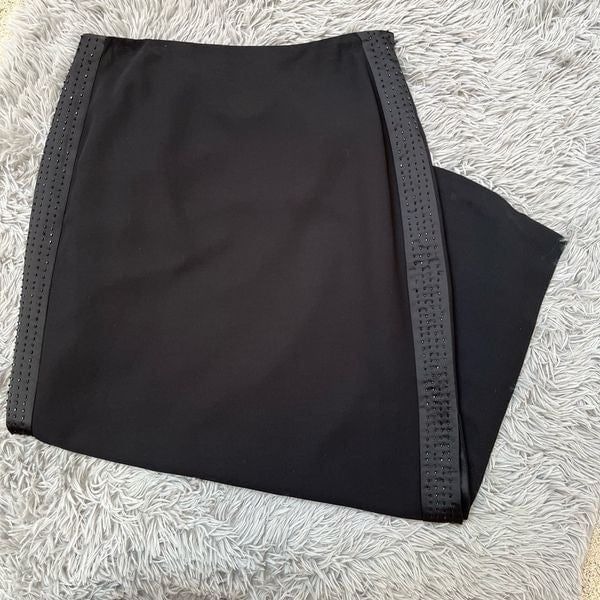 JS Collections Black Long Beaded Skirt with Slit, Size 12