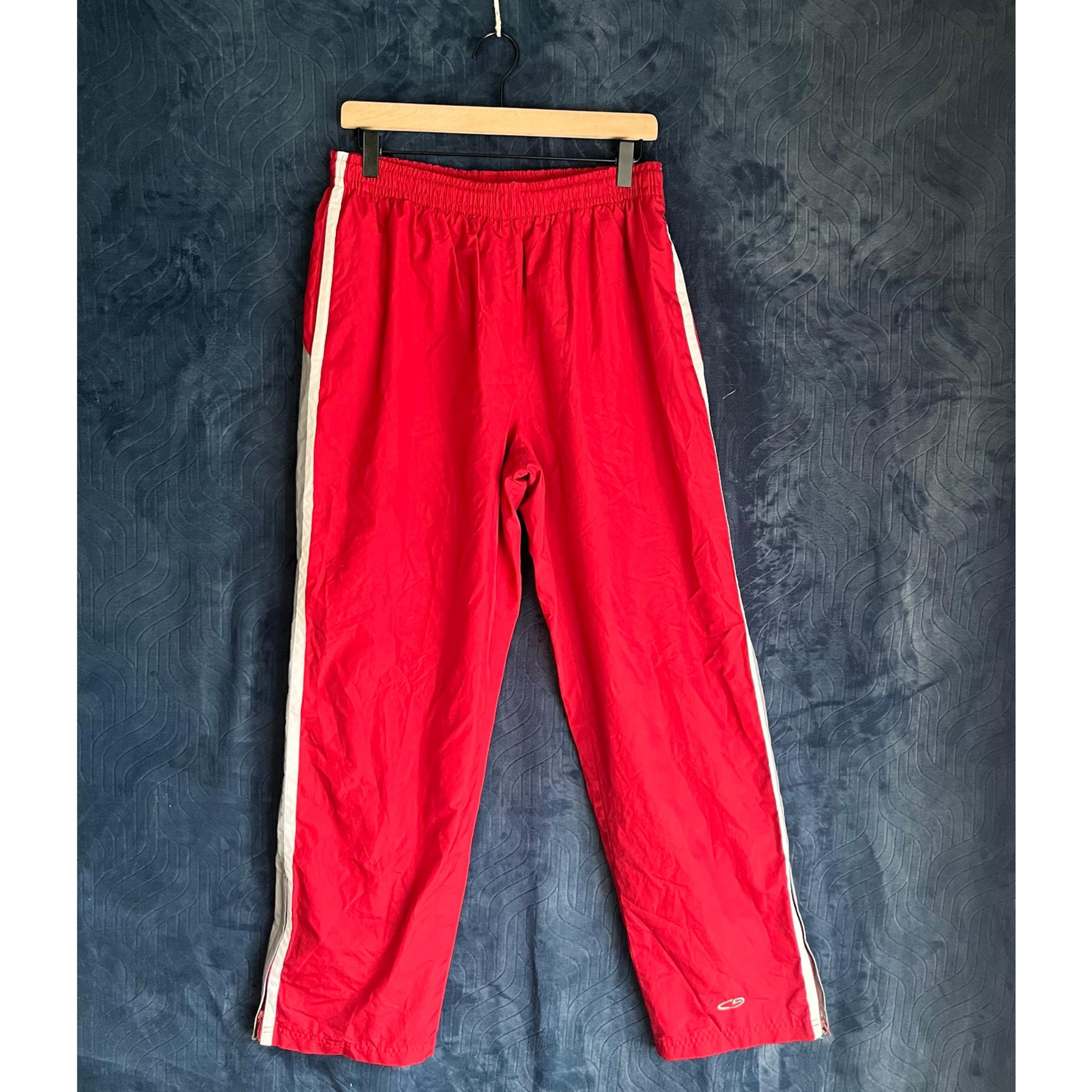 Vintage Champion Baggy Straight Leg Red Track Pants Gray Sides Mens Size Medium