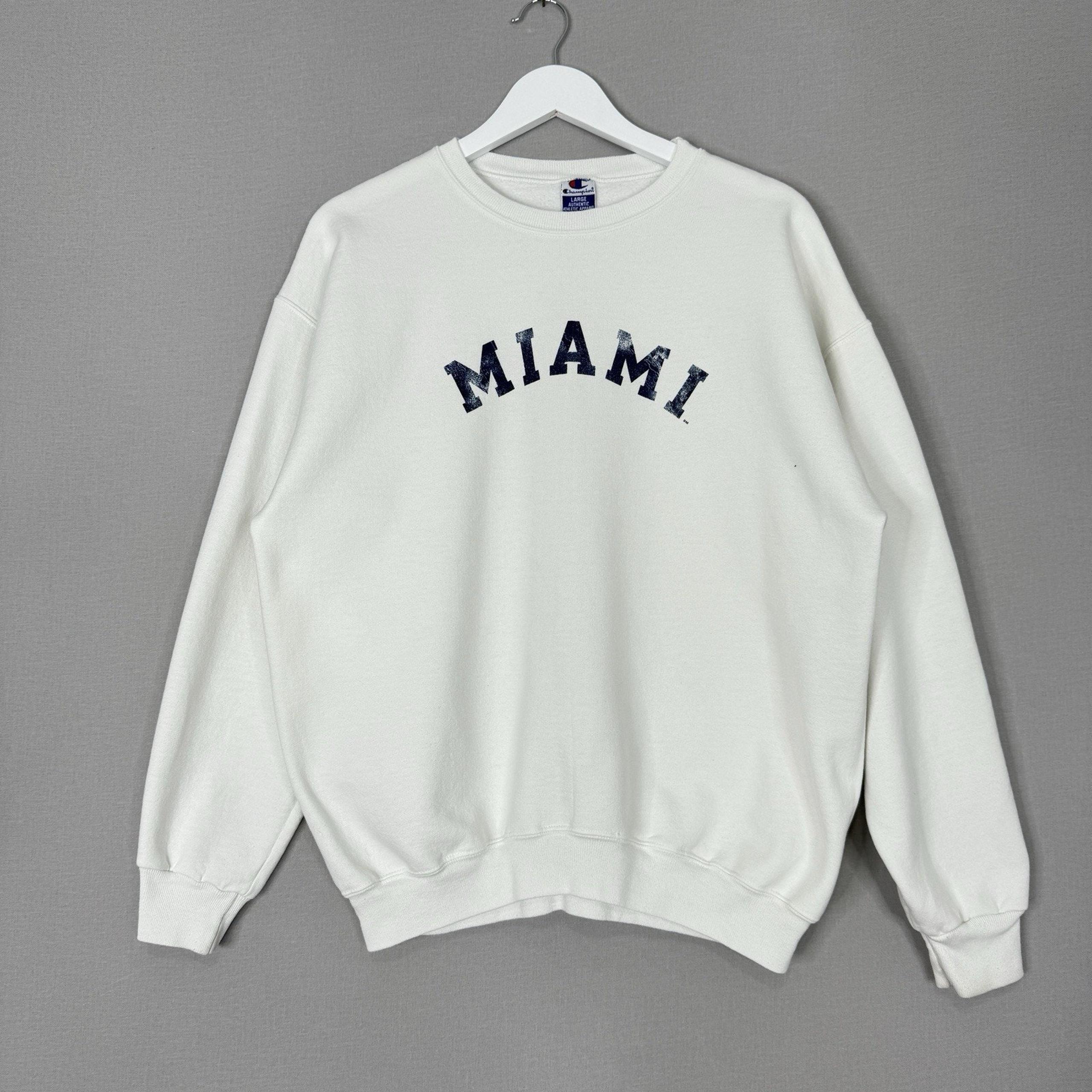 Vintage Champion Womens Sweatshirt L White Miami 90s Crew Academia Streetwear