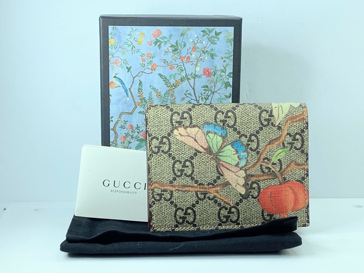 Gucci GG Supreme PVC Leather Spring Beige Compact Wallet W/Box GS406
