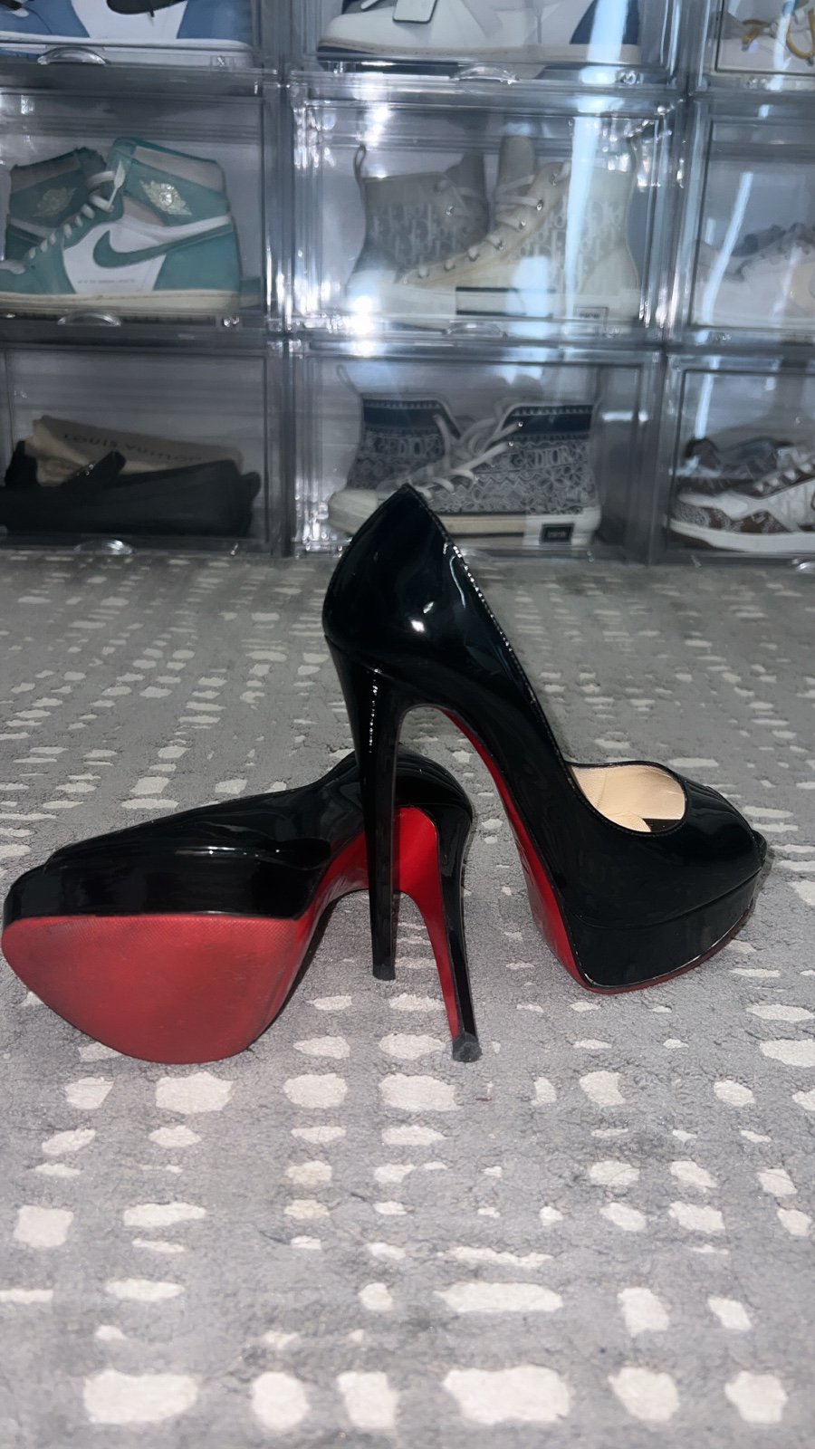 CHRISTIAN LOUBOUTIN Black Patent Leather Lady Peep