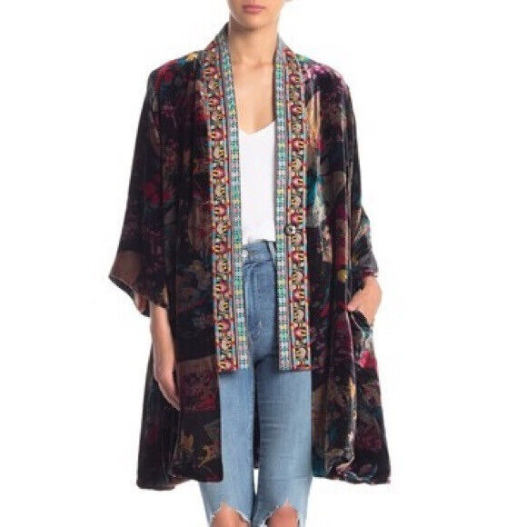 Johnny Was Fusai Reversible Lined Velvet Kimono With Pockets Size M