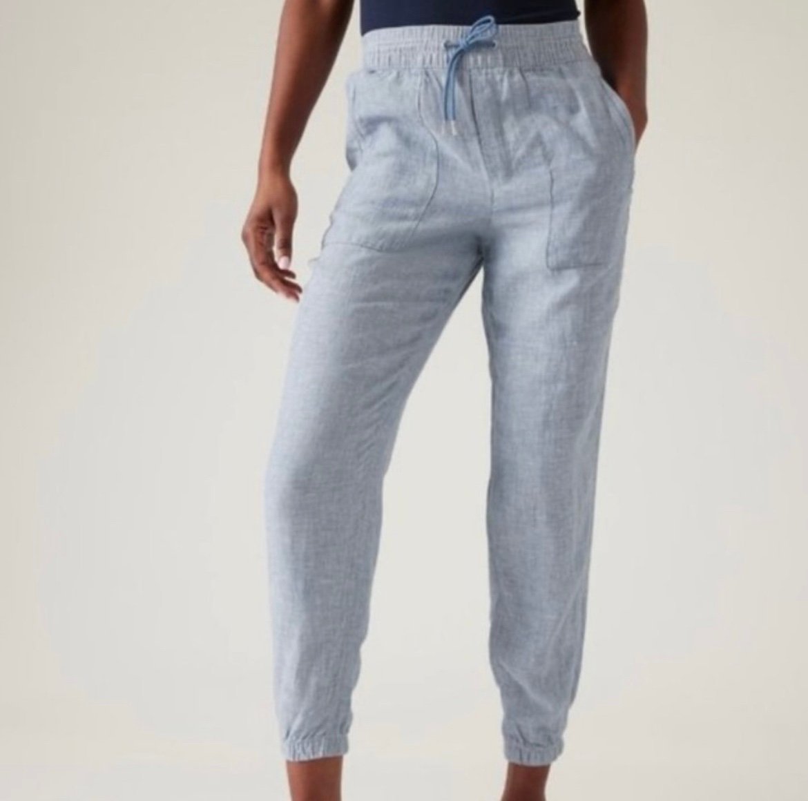 Athleta Women’s Retreat Linen Jogger Pants Blue Chambray Size 16 NWOT