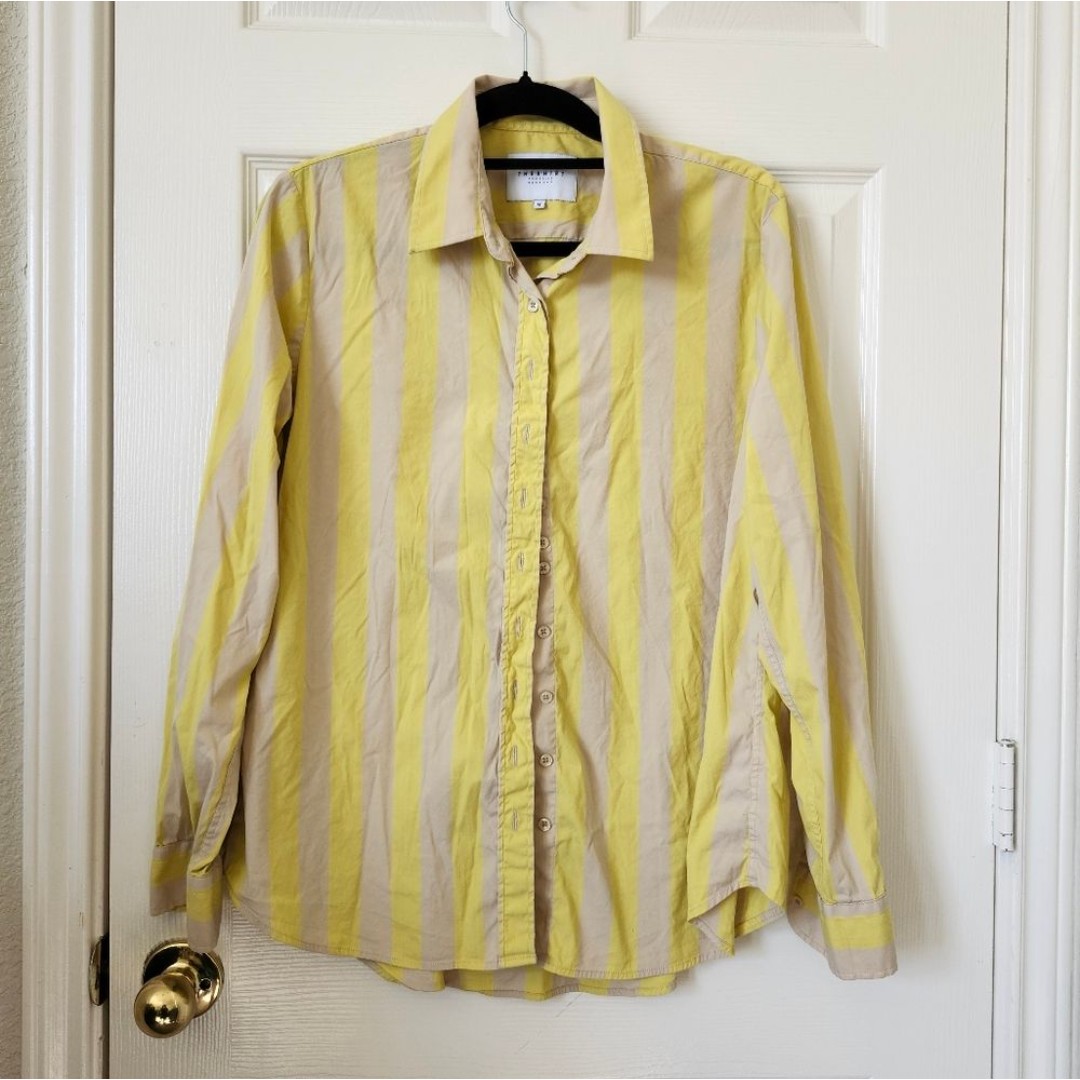 The Shirt by Rochelle Behrens Yellow Cream Striped Button Down Shirt M