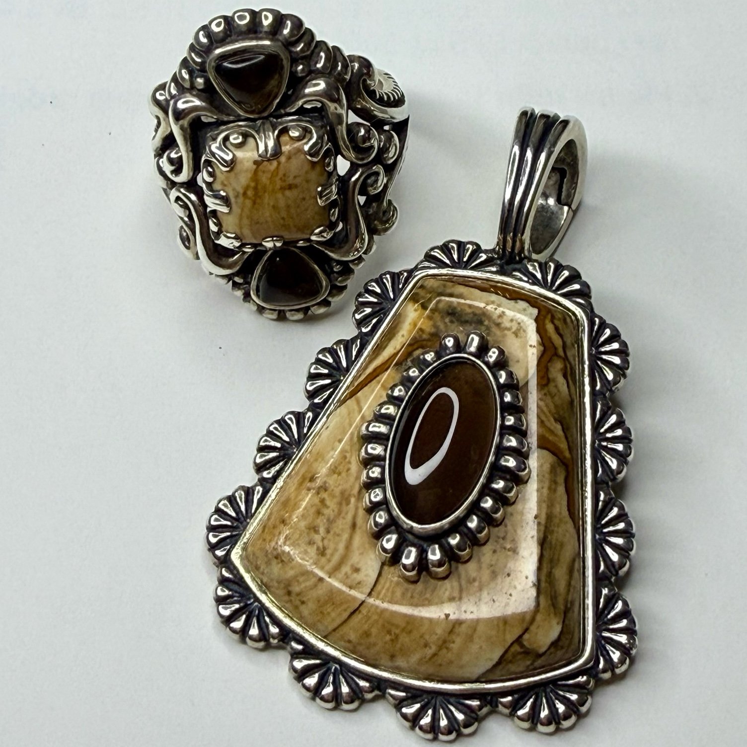 Carolyn Pollack Relios Sterling Silver Jasper Ehhancer Pendant & Ring
