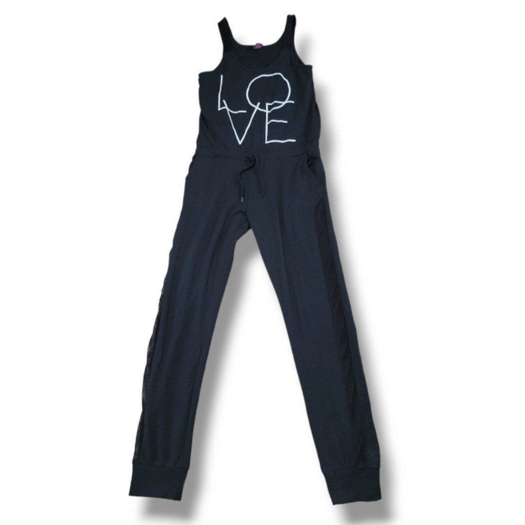Material Girl Active Jumpsuit Size Medium Sleeveless Jumper LOVE Graphic Print