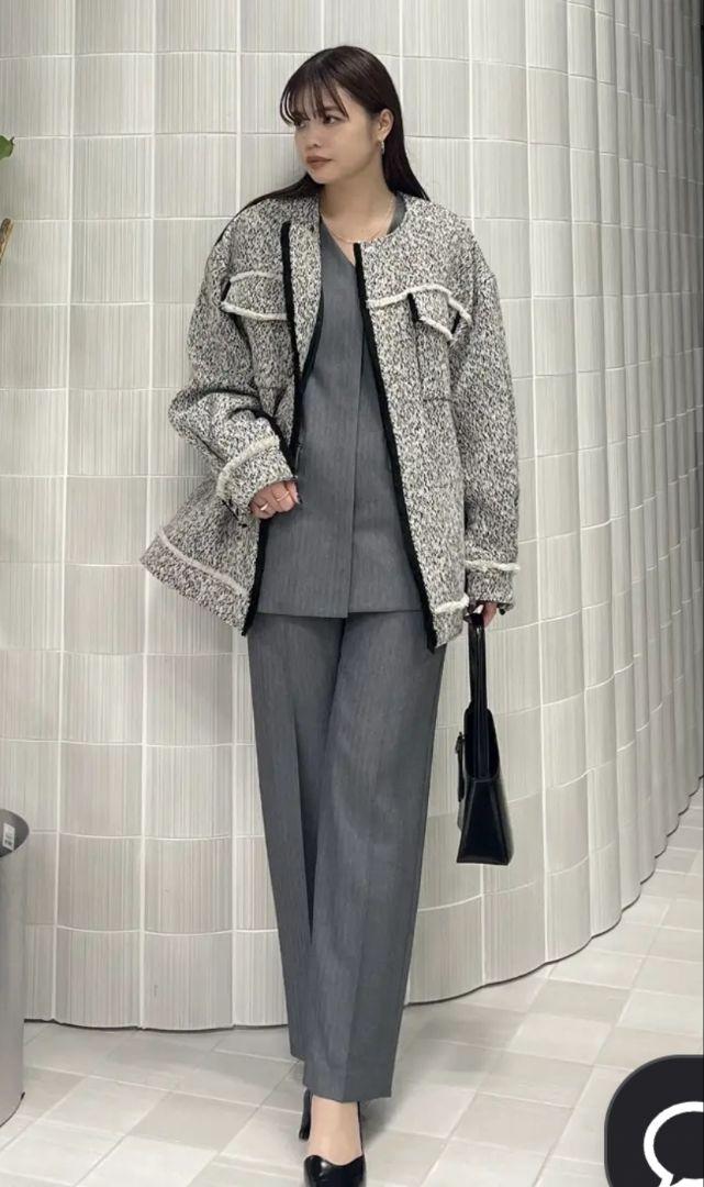 ジャケット・アウター AMERI OTONAMUSE FRINGE TWEED OVER JACKET AMERI OTONAMUSE FRINGE TWEED OVER JACKET