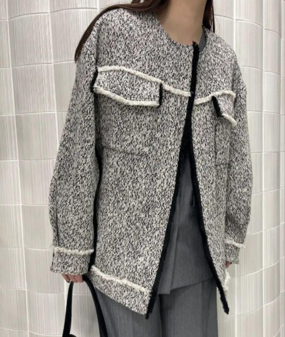 ジャケット・アウター AMERI OTONAMUSE FRINGE TWEED OVER JACKET OTONA MUSE FRINGE TWEED OVER JACKET