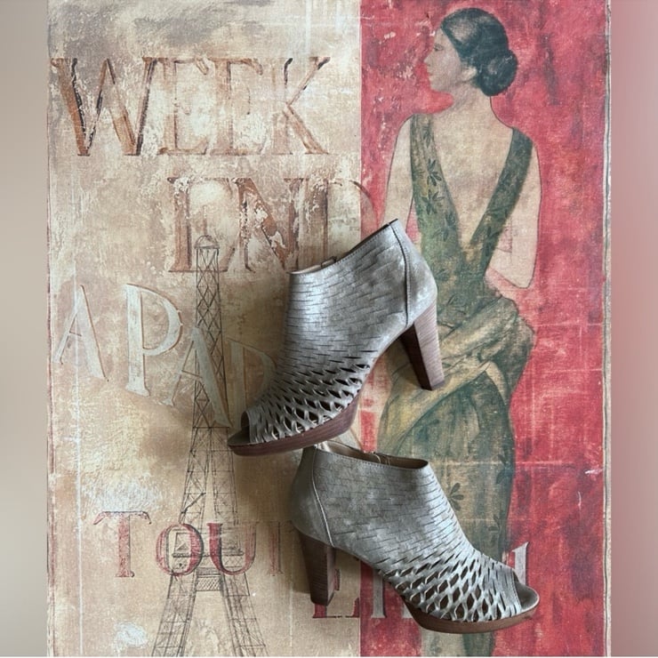 Paul Green Tacey Metallic Tan Peep-Toe Ankle Bootie Heels