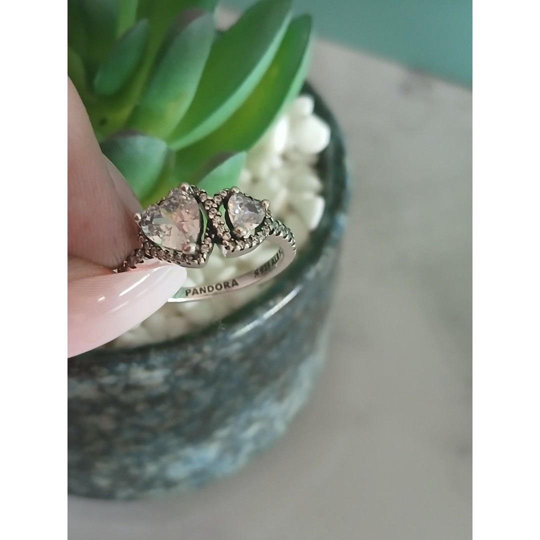 Sparkling Halo Hearts Ring S925 ALE Sterling Silver Shimmering Halo Pave, Size 6