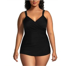 Land's End D-Cup SlenderSuit Tummy Control Chlorine Resistant Skirted One Piece