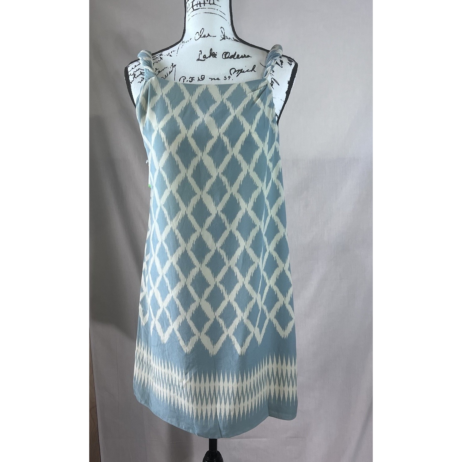 Moulinette Soeurs Anthropologie 100% Silk Blue Cream Roman Sleeves 10