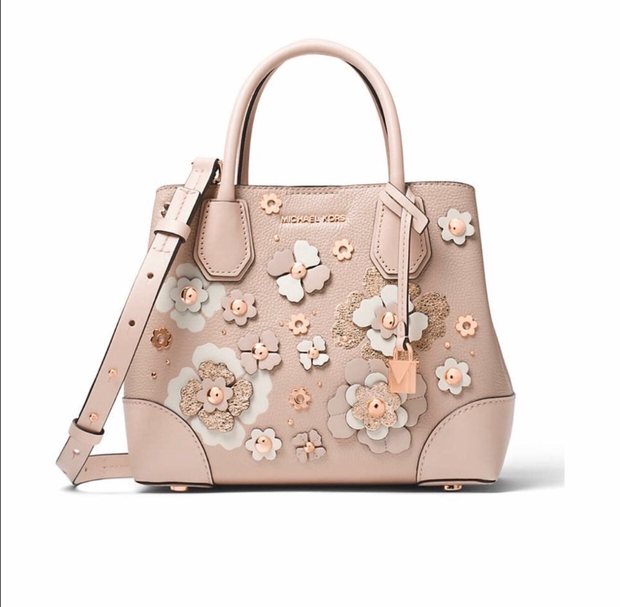 Micheal kors pink floral applique satche
