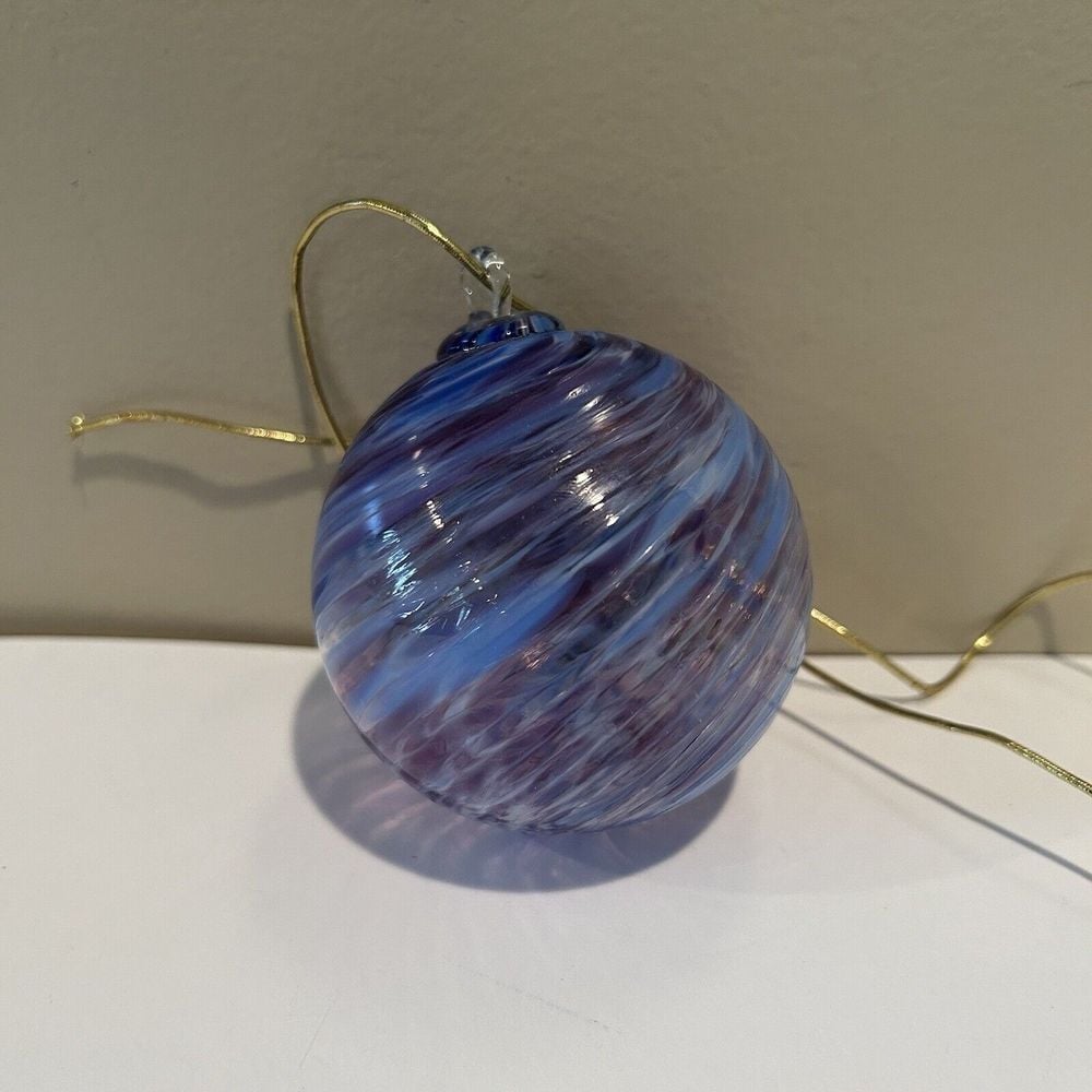 Vtg Hand Blown Studio Art Glass Ornament Ball Swirl