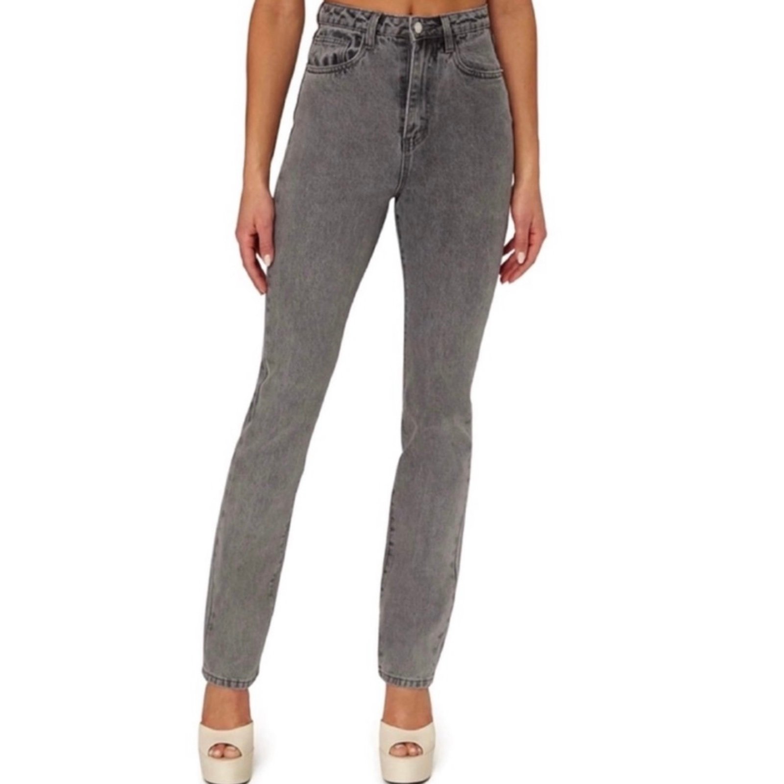 NEW WEWOREWHAT GRAY HIGH-WAISTED STRAIGHT LEG JEANS