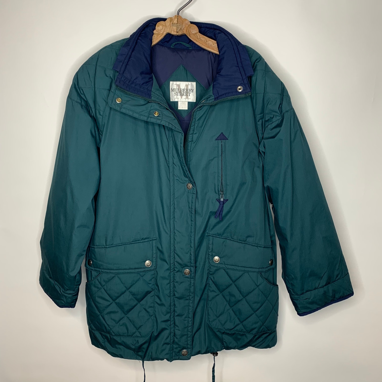 Vintage Forest Green Navy Blue Down Puffer Coat Sz Large