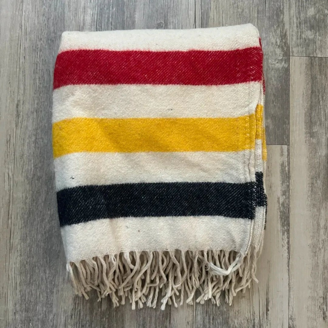 Vintage Hudson Bay Style Fringe Striped Western Blanket Pendleton