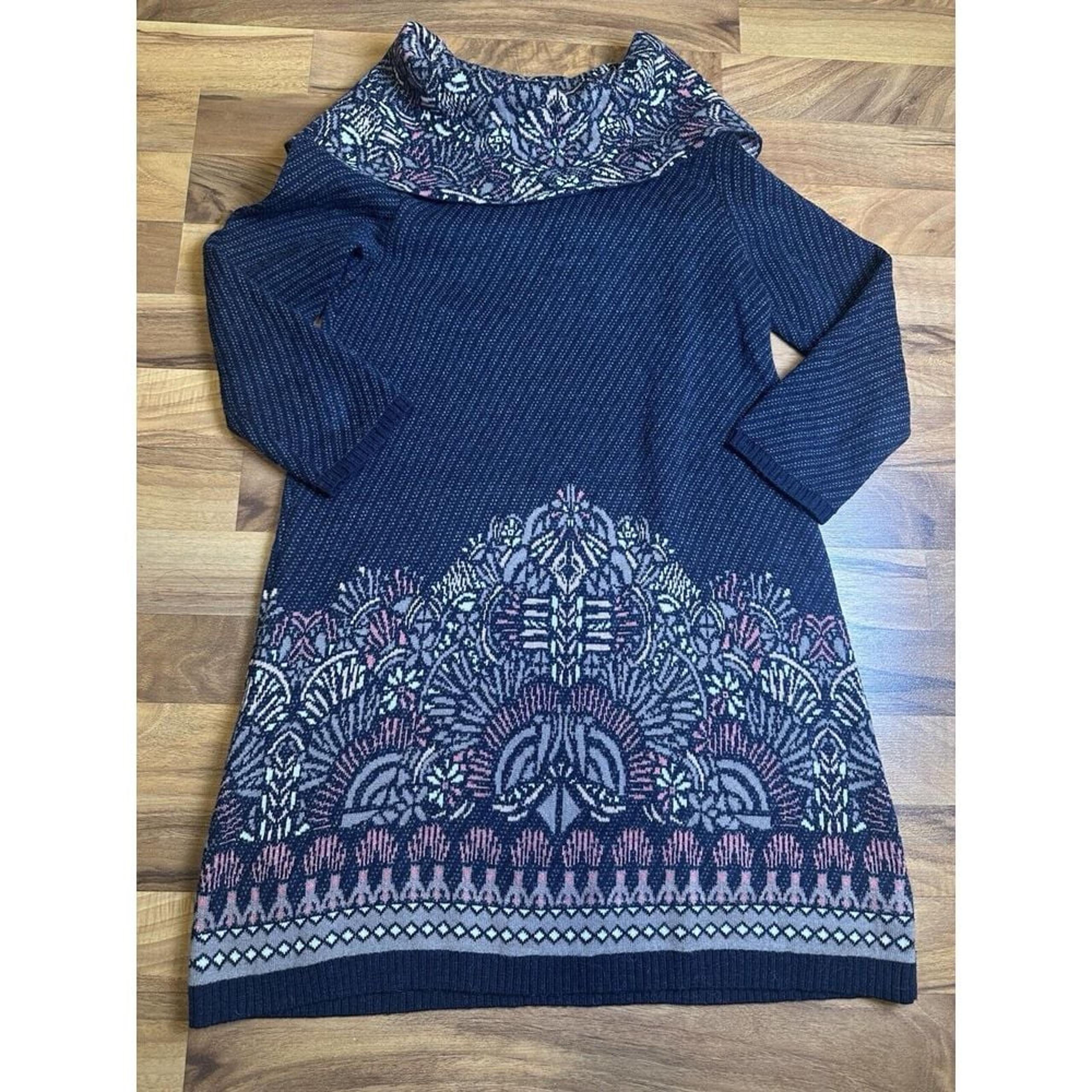 Moth By Anthropologie Sweater Dress Imperial Garden Fair Isle Cowl Neck Blue XS