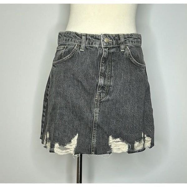 Topshop- Black Jean Skirt w/Rips on the Bottom