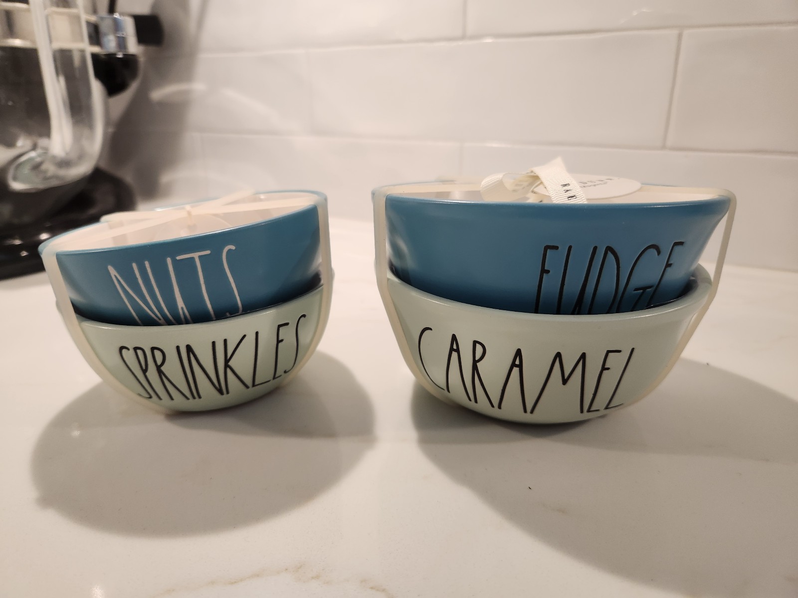 Rae Dunn Fudge, Caramel, Sprinkles & Nuts Sundae Ice Cream Bowls