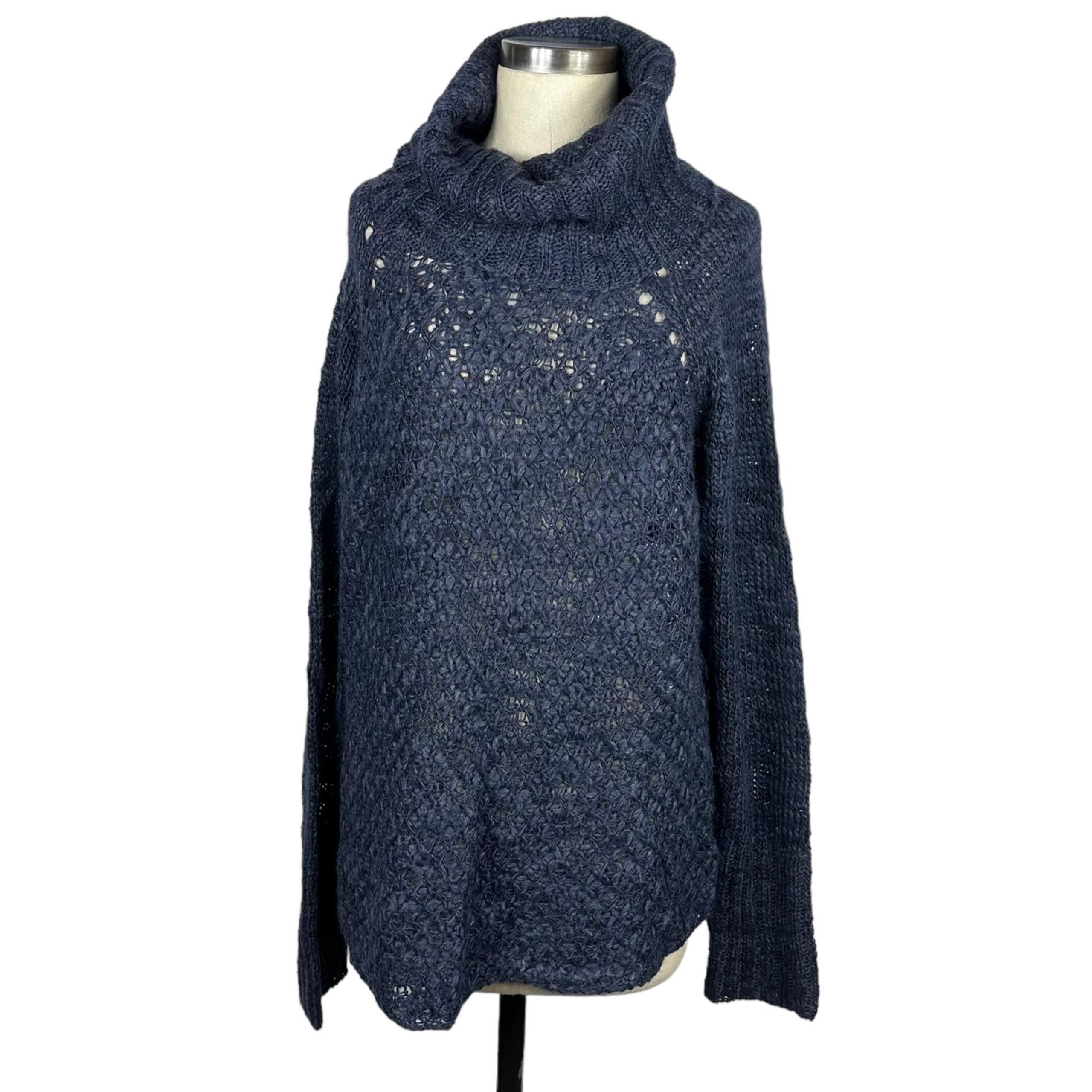 SANCTUARY Blue Open Knit Cozy Tunic Sweater Turtleneck Women's Size XL NWT