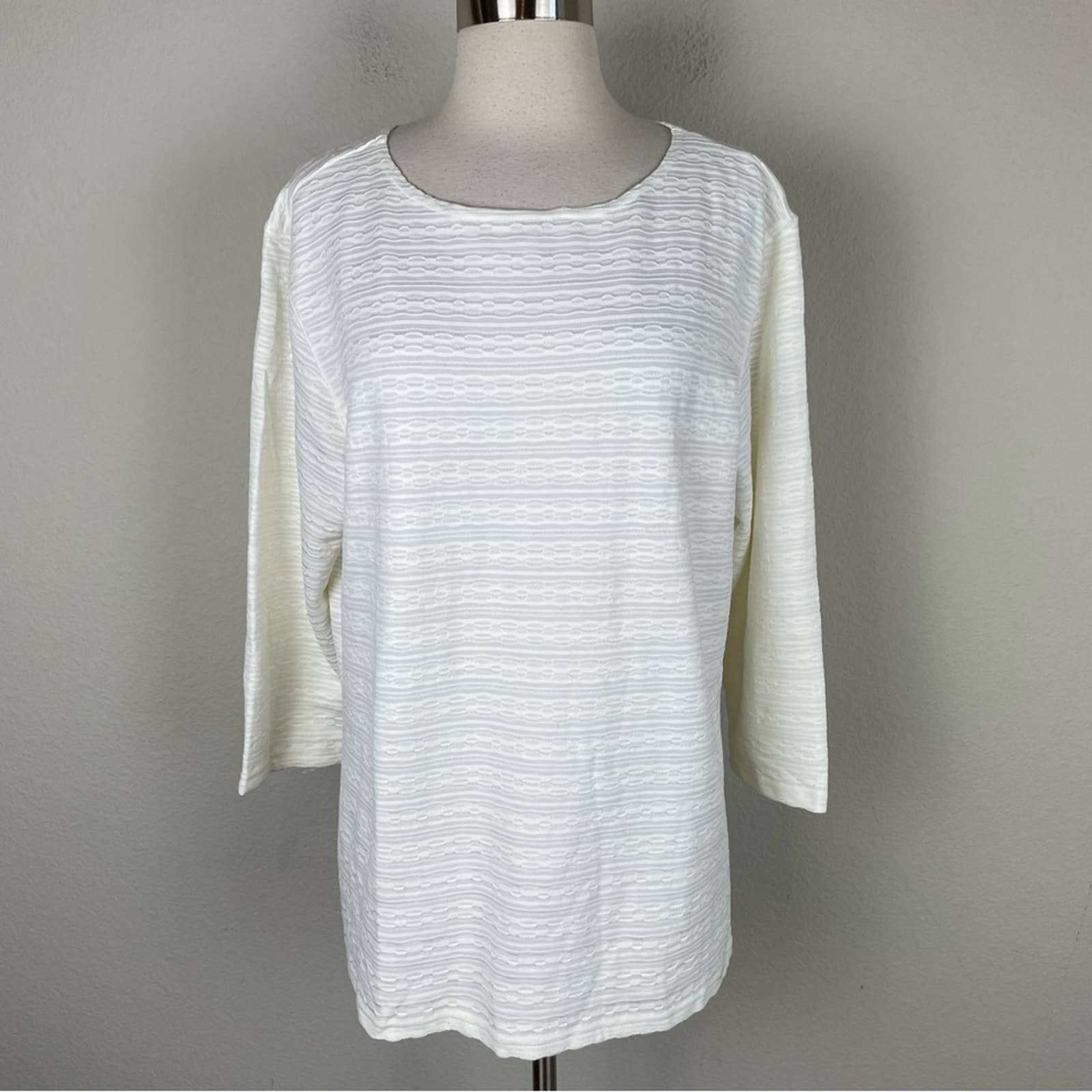 Talbots Off White Textured 3/4 Sleeve Knit Top XL